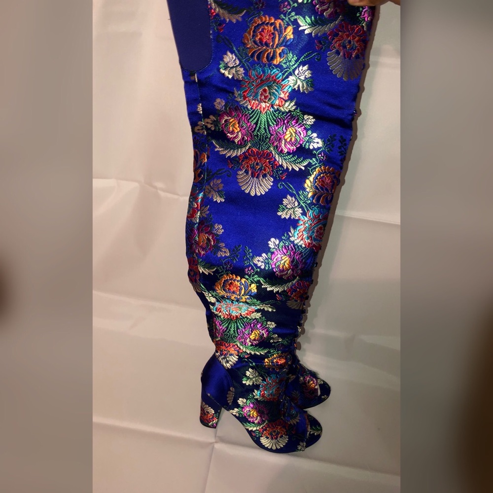 Blue Lime Flower Embroidered Over the Knee Boots - Picture 2 of 4